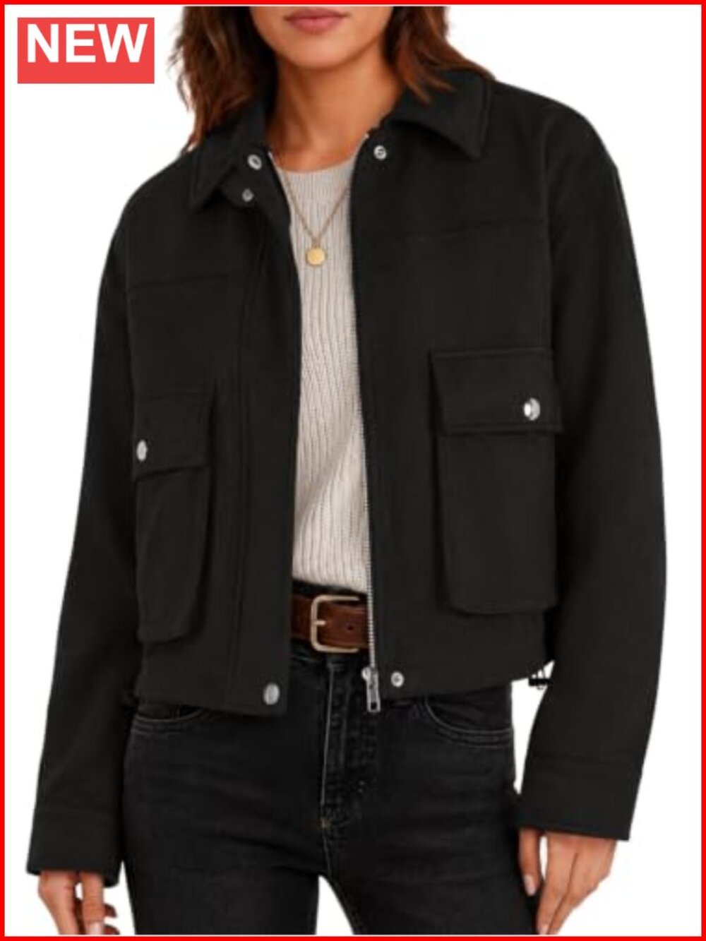 Women's Faux Suede Bomber Jacket Cropped Zip Up Fall Coat